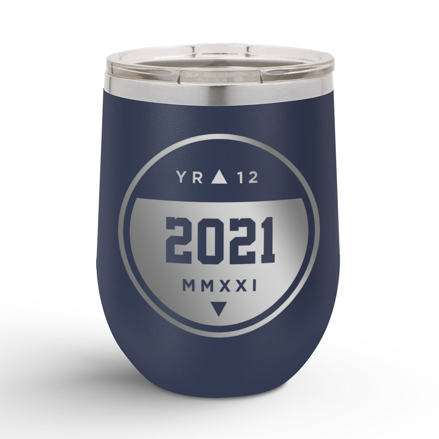 Personalized Graduation Circle Crest 12oz Insulated Wine Tumbler Insulated Tumbler Sam + Zoey Navy Blue  Sam + Zoey