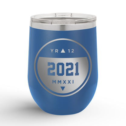 Personalized Graduation Circle Crest 12oz Insulated Wine Tumbler Insulated Tumbler Sam + Zoey Royal Blue