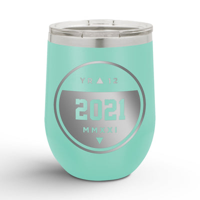 Personalized Graduation Circle Crest 12oz Insulated Wine Tumbler Insulated Tumbler Sam + Zoey Teal  Sam + Zoey