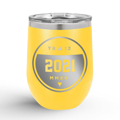 Personalized Graduation Circle Crest 12oz Insulated Wine Tumbler Insulated Tumbler Sam + Zoey Yellow  Sam + Zoey