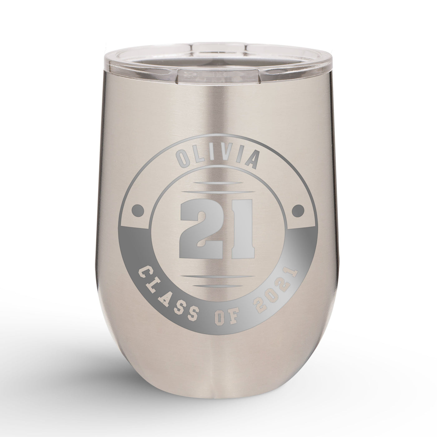 Personalized Retro Graduation Badge 12oz Insulated Wine Tumbler Insulated Tumbler Sam + Zoey Stainless Steel  Sam + Zoey