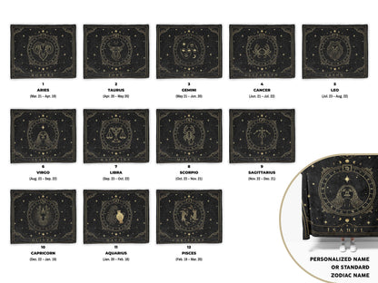 Showing 12 types of blankets with personalized name and zodiac signs