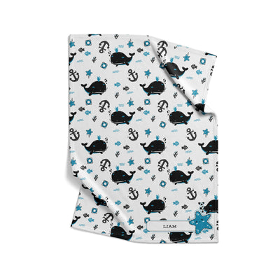 Receiving Blanket: Blue Whale Receiving Blanket Sam + Zoey  Sam + Zoey