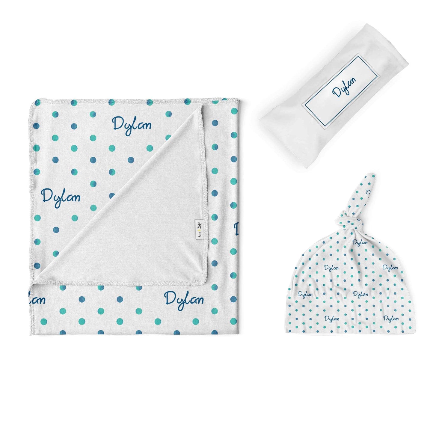 Swaddle Set: Watercolor Polkadot Swaddle Set Sam + Zoey Blue