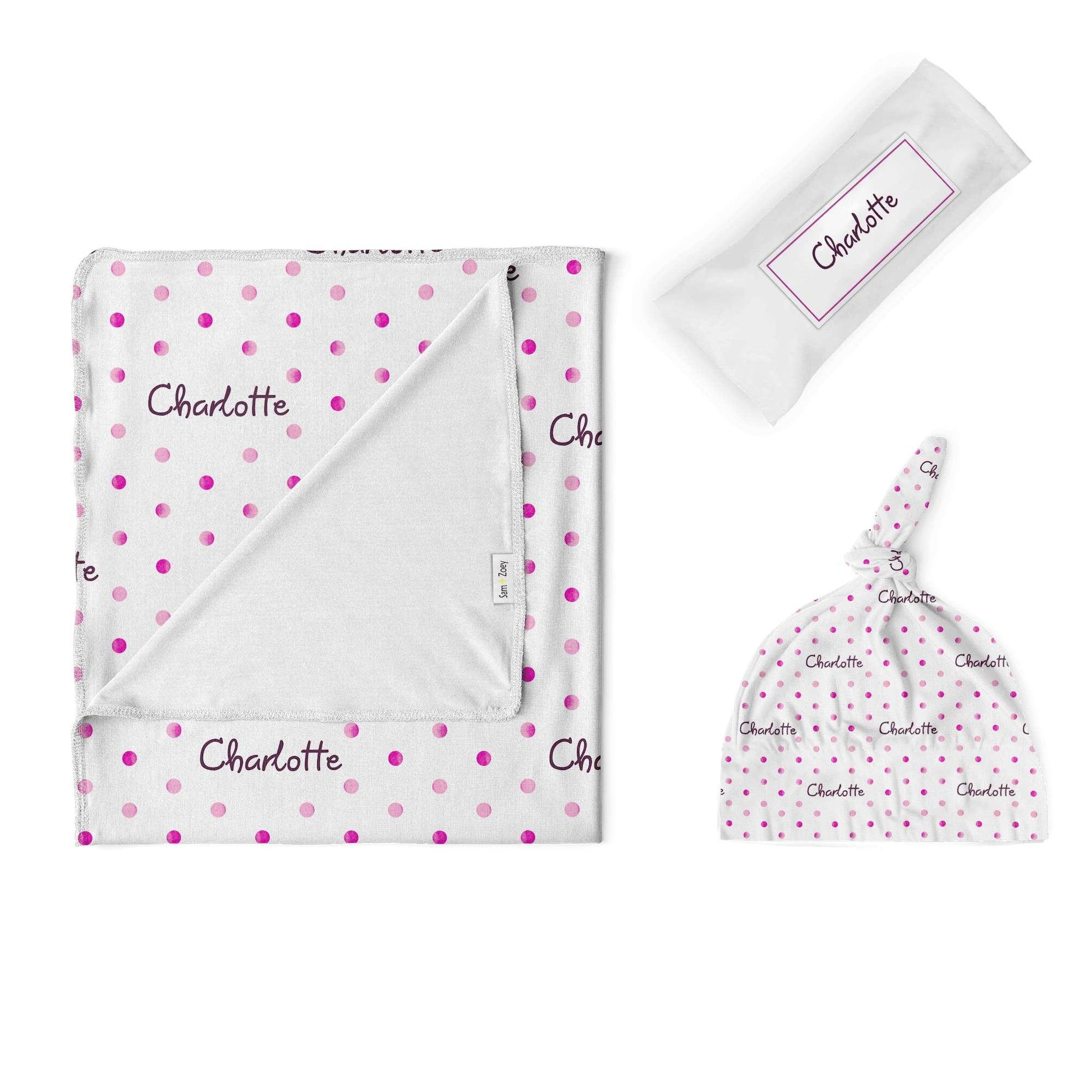 Swaddle Set: Watercolor Polkadot Swaddle Set Sam + Zoey Pink