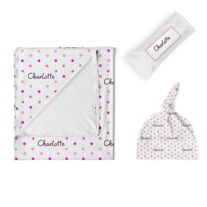 Swaddle Set: Watercolor Polkadot Swaddle Set Sam + Zoey Pink