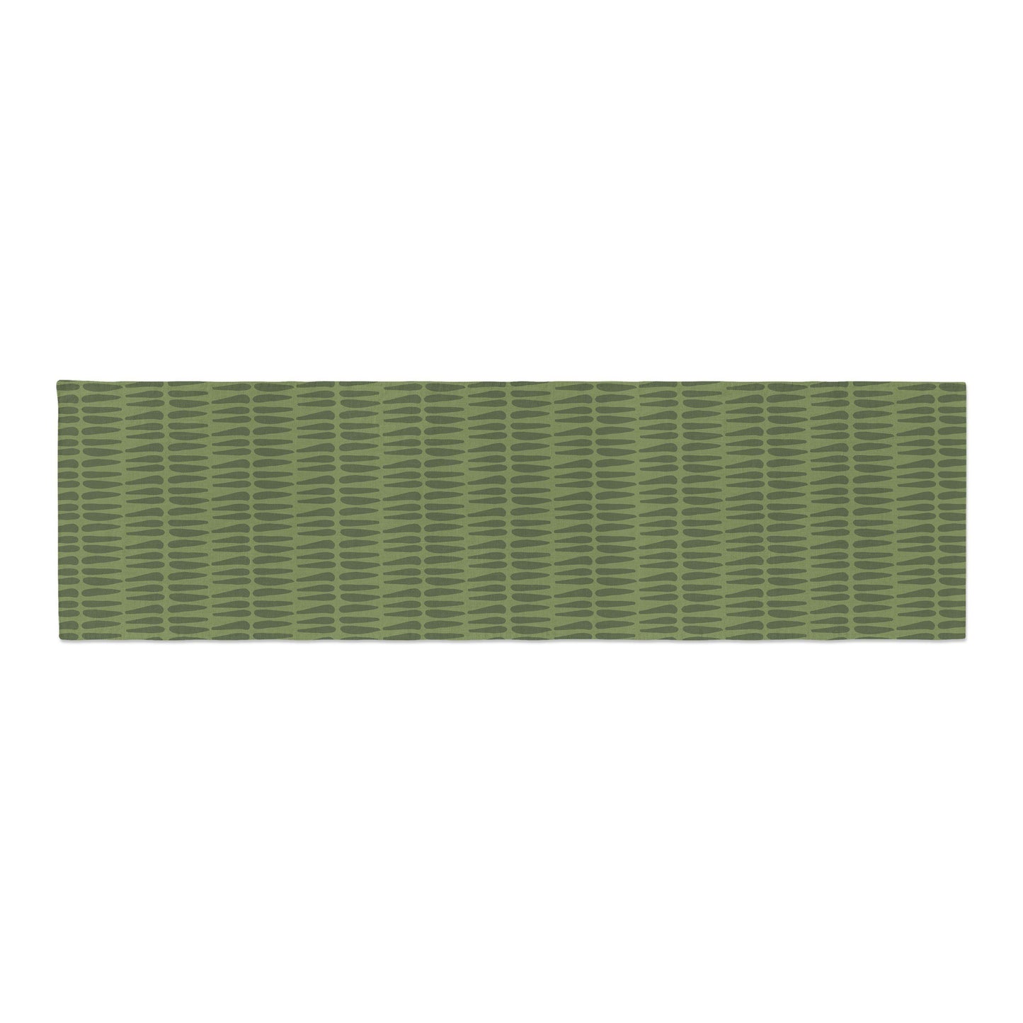 A Green Tribal Table Runner displayed flat on a white surface