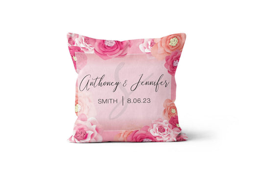 A Wedding Monogram Roses throw Pillow in a white background
