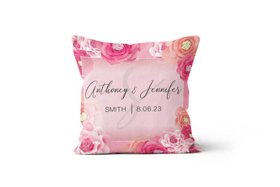 Throw Pillow: Personalized Wedding Monogram Roses Pillow Sam + Zoey 16"x16"  Sam + Zoey