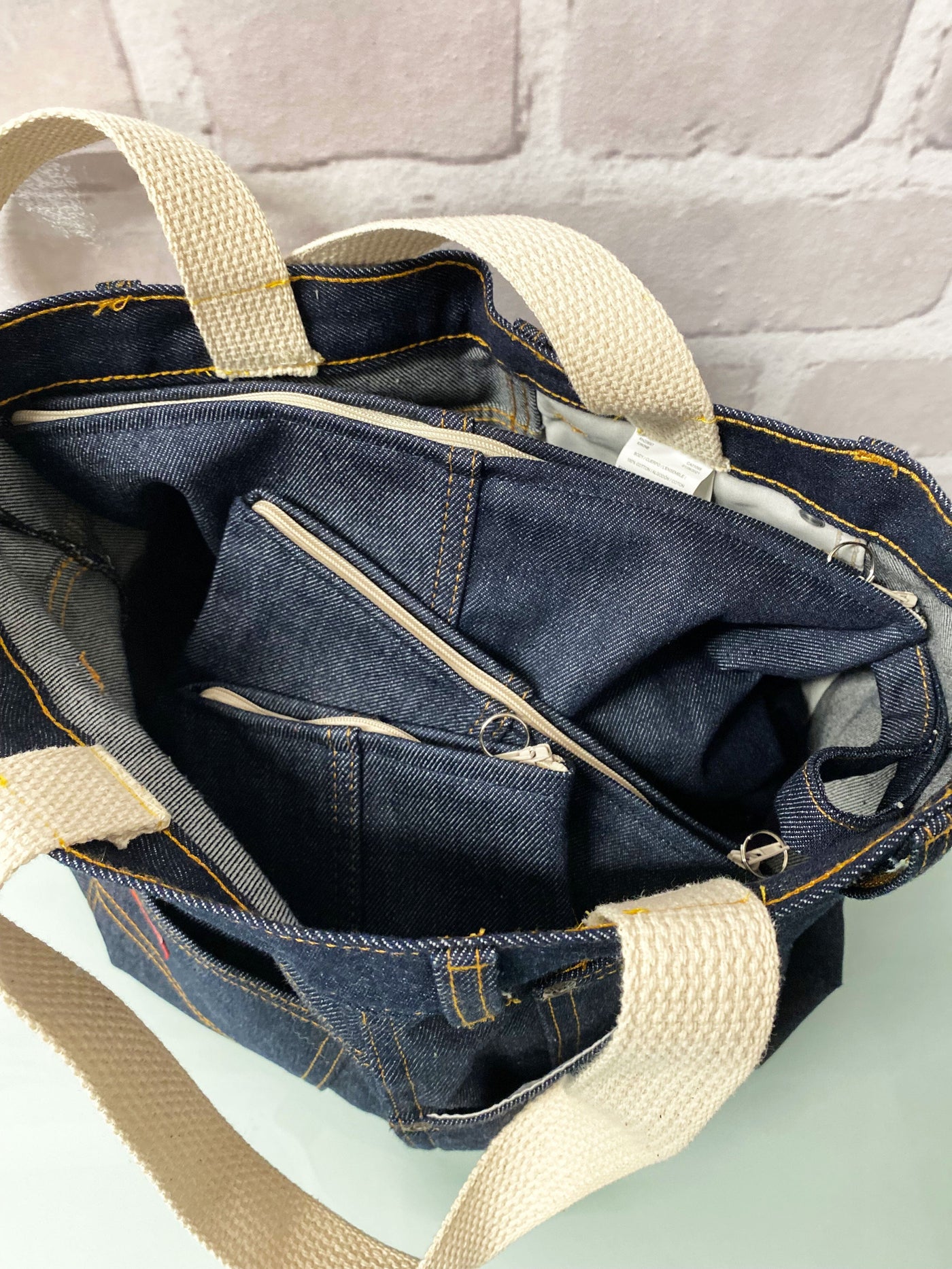 Upcycled Denim Tote + Cosmetic Bag Set of 3 | Sam + Zoey Fashion Tote Sam + Zoey