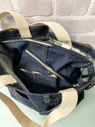 Upcycled Denim Tote + Cosmetic Bag Set of 3 | Sam + Zoey Fashion Tote Sam + Zoey