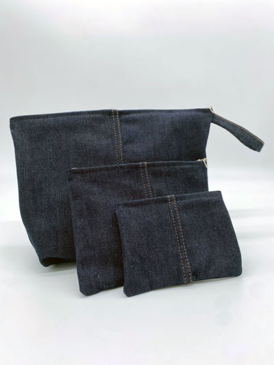 Upcycled Denim Tote + Cosmetic Bag Set of 3 | Sam + Zoey Fashion Tote Sam + Zoey