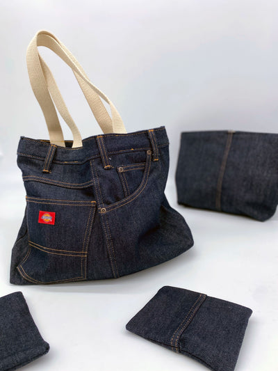 Upcycled Denim Tote + Cosmetic Bag Set of 3 | Sam + Zoey Fashion Tote Sam + Zoey